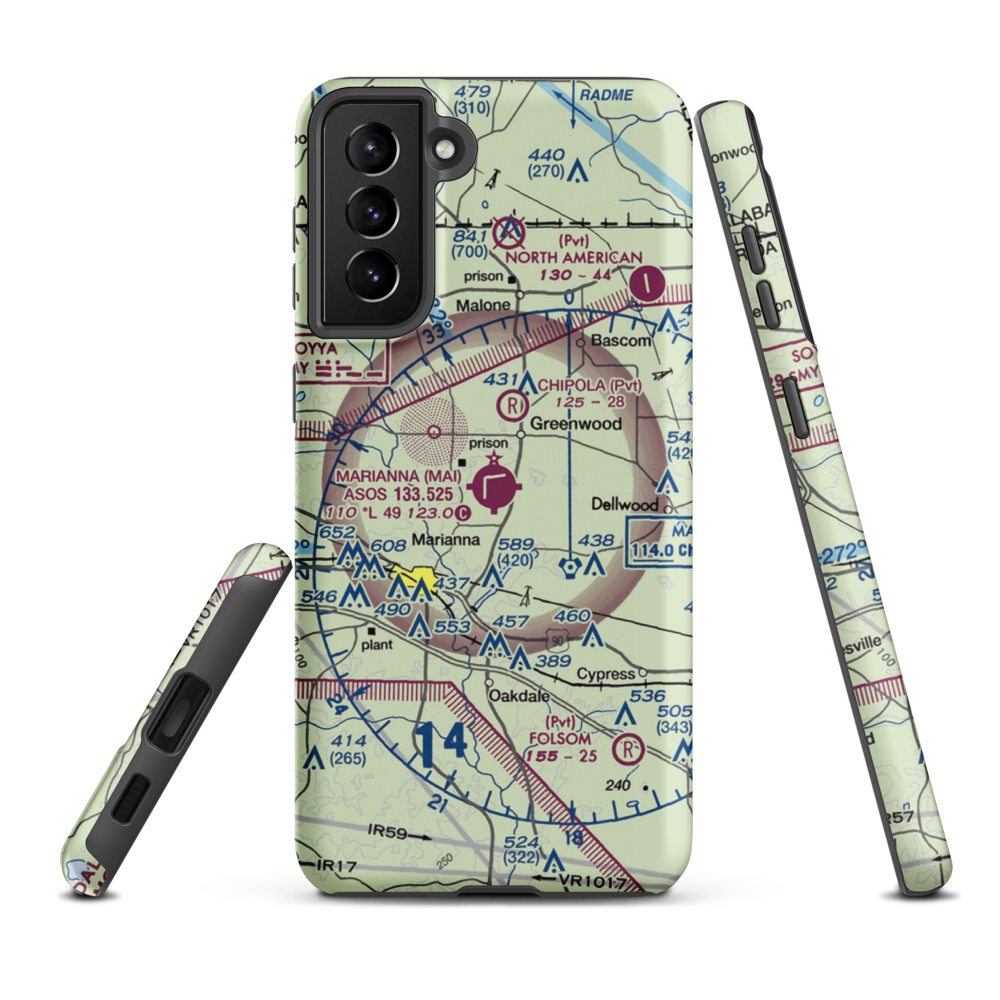 Marianna Municipal Airport (MAI) VFR Sectional Samsung Phone Case Samsung Galaxy S21 Plus model shown