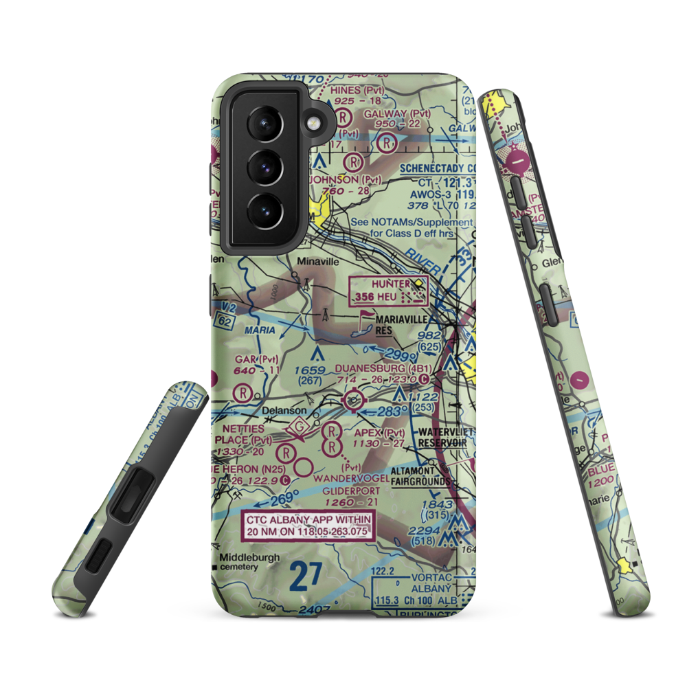 Mariaville Aerodrome (8NY5) VFR Sectional Samsung Phone Case Samsung Galaxy S21 FE model shown