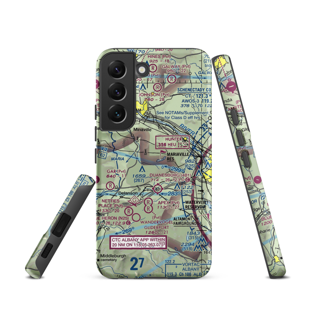 Mariaville Aerodrome (8NY5) VFR Sectional Samsung Phone Case Samsung Galaxy S22 model shown