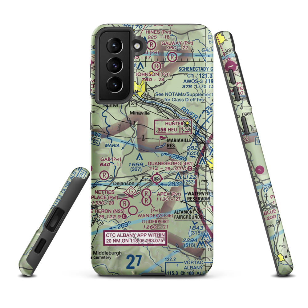 Mariaville Aerodrome (8NY5) VFR Sectional Samsung Phone Case Samsung Galaxy S21 Plus model shown
