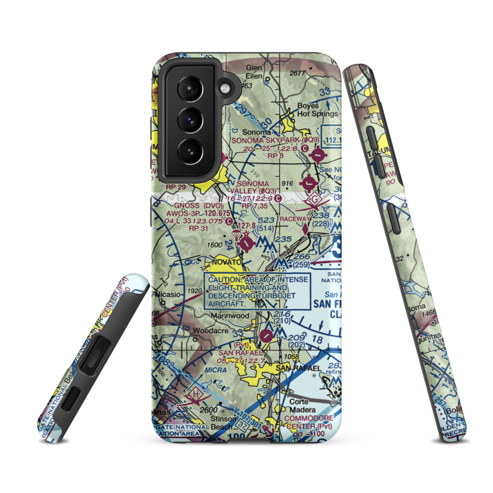 Marin County Airport - Gnoss Field (DVO) VFR Sectional Samsung Phone Case Samsung Galaxy S21 FE model shown