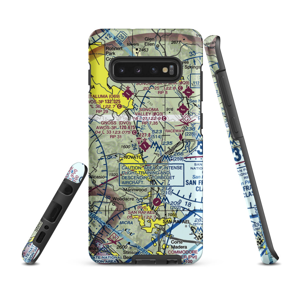 Marin County Airport - Gnoss Field (DVO) VFR Sectional Samsung Phone Case Samsung Galaxy S10 Plus model shown
