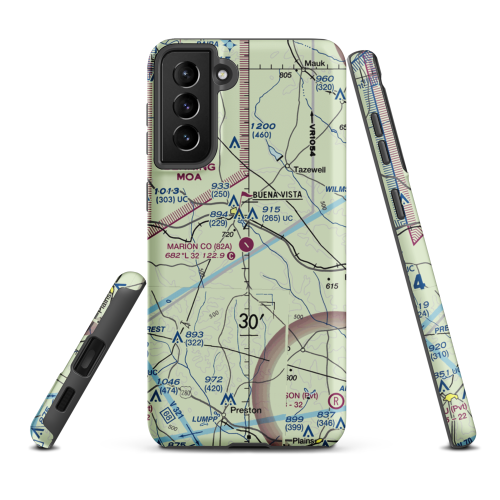 Marion County Airport (82A) VFR Sectional Samsung Phone Case Samsung Galaxy S21 Plus model shown