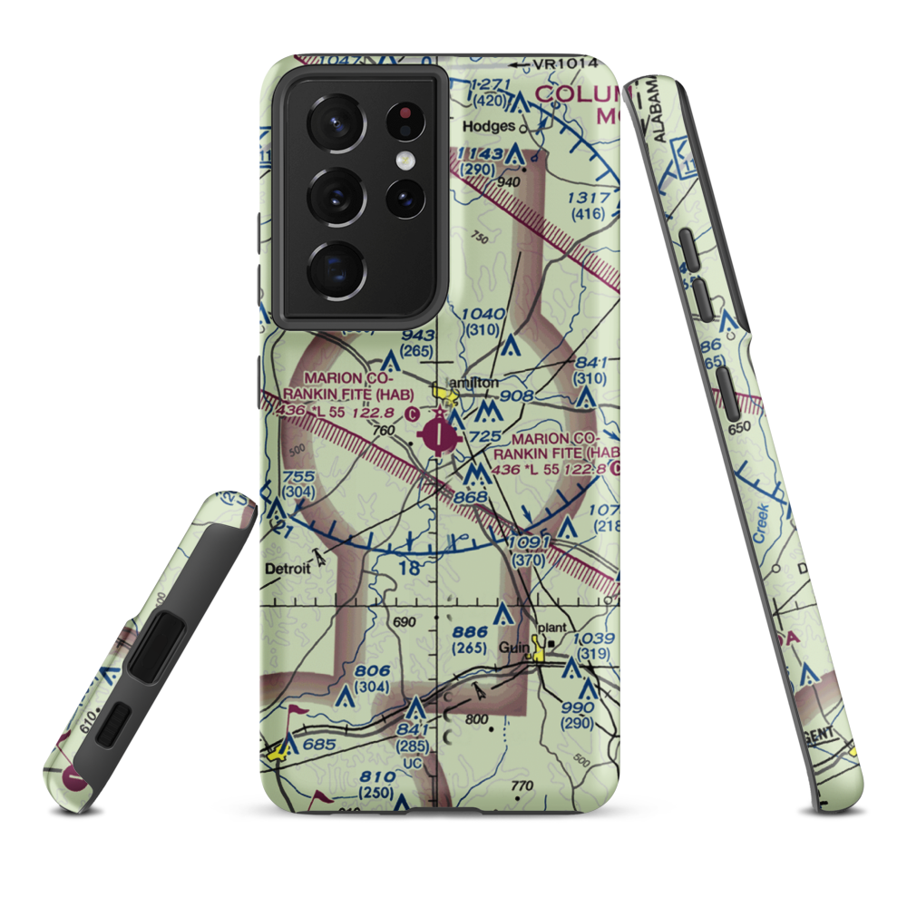 Marion County Rankin Fite Airport (HAB) VFR Sectional Samsung Phone Case Samsung Galaxy S21 Ultra model shown