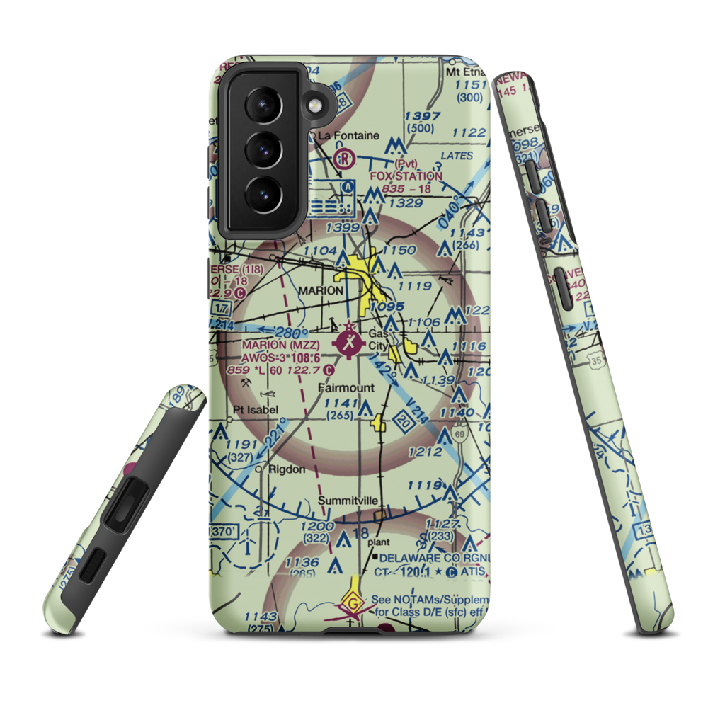 Marion Municipal Airport (MZZ) VFR Sectional Samsung Phone Case Samsung Galaxy S21 Plus model shown