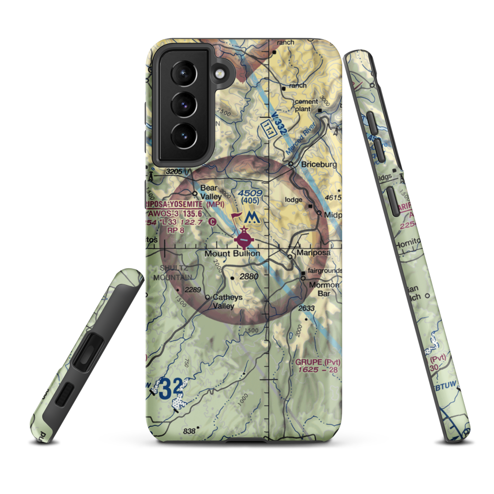 Mariposa Yosemite Airport (MPI) VFR Sectional Samsung Phone Case Samsung Galaxy S21 Plus model shown