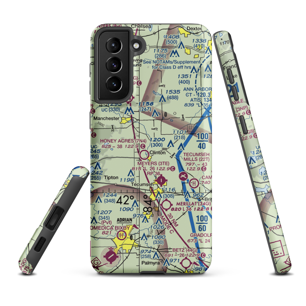 Markham Airport (MI52) VFR Sectional Samsung Phone Case Samsung Galaxy S21 FE model shown