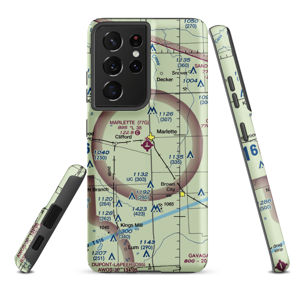 Marlette Township Airport (77G) VFR Sectional Samsung Phone Case Samsung Galaxy S21 Ultra model shown