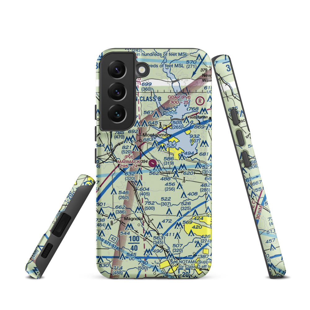 Marmack Airport (TE85) VFR Sectional Samsung Phone Case Samsung Galaxy S22 model shown