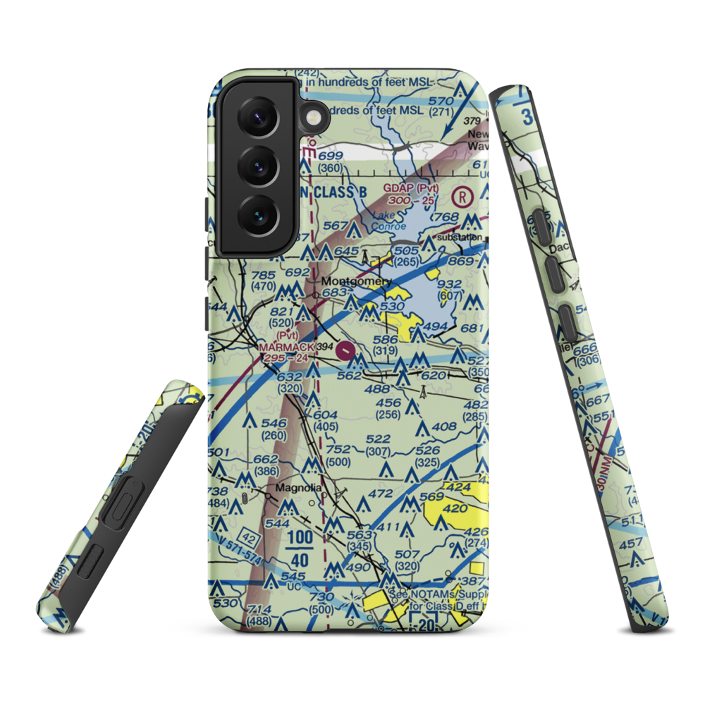 Marmack Airport (TE85) VFR Sectional Samsung Phone Case Samsung Galaxy S22 Plus model shown