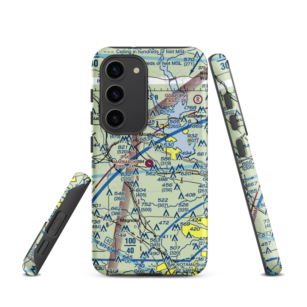 Marmack Airport (TE85) VFR Sectional Samsung Phone Case Samsung Galaxy S23 model shown