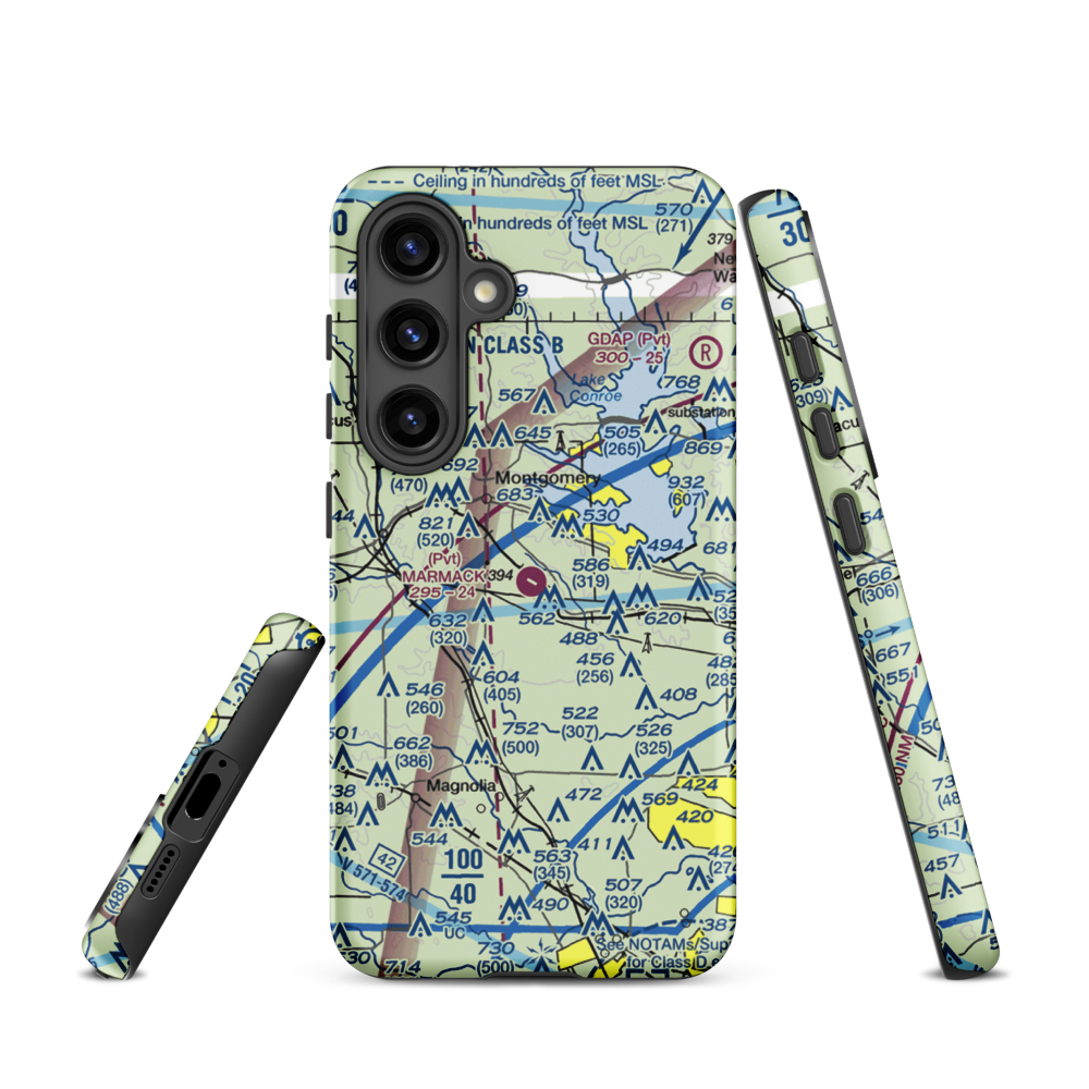 Marmack Airport (TE85) VFR Sectional Samsung Phone Case Samsung Galaxy S24 model shown