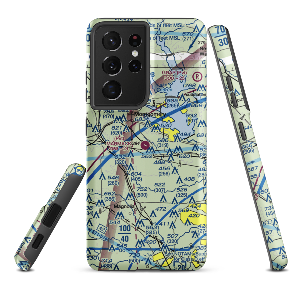 Marmack Airport (TE85) VFR Sectional Samsung Phone Case Samsung Galaxy S21 Plus model shown