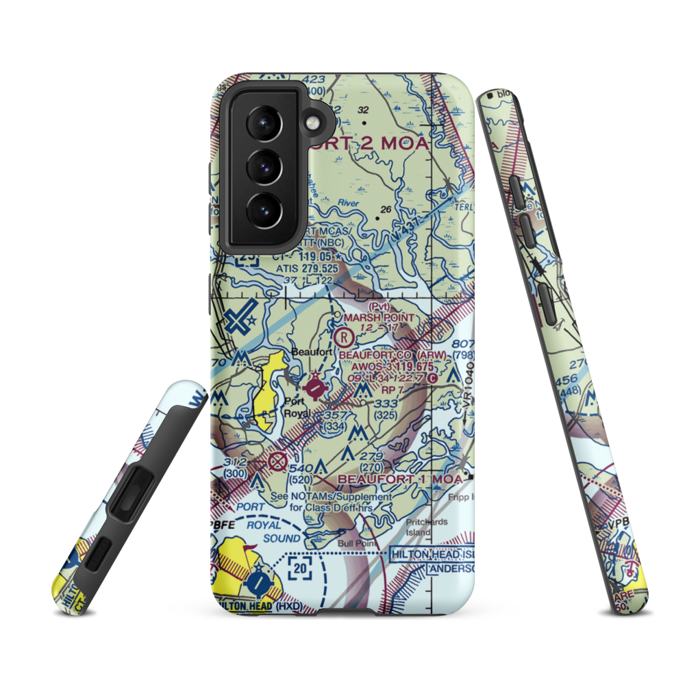 Marsh Point Airport (SC74) VFR Sectional Samsung Phone Case Samsung Galaxy S21 FE model shown