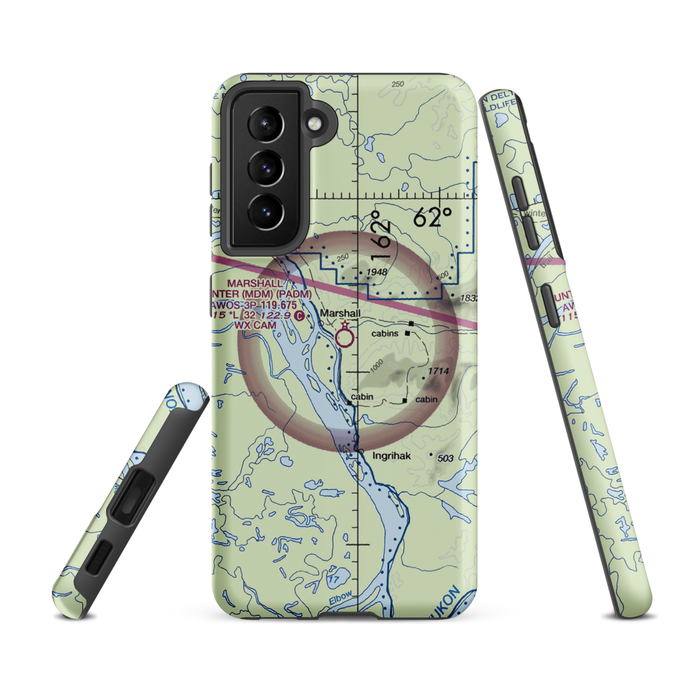 Marshall Don Hunter Sr Airport (MDM) VFR Sectional Samsung Phone Case Samsung Galaxy S21 FE model shown