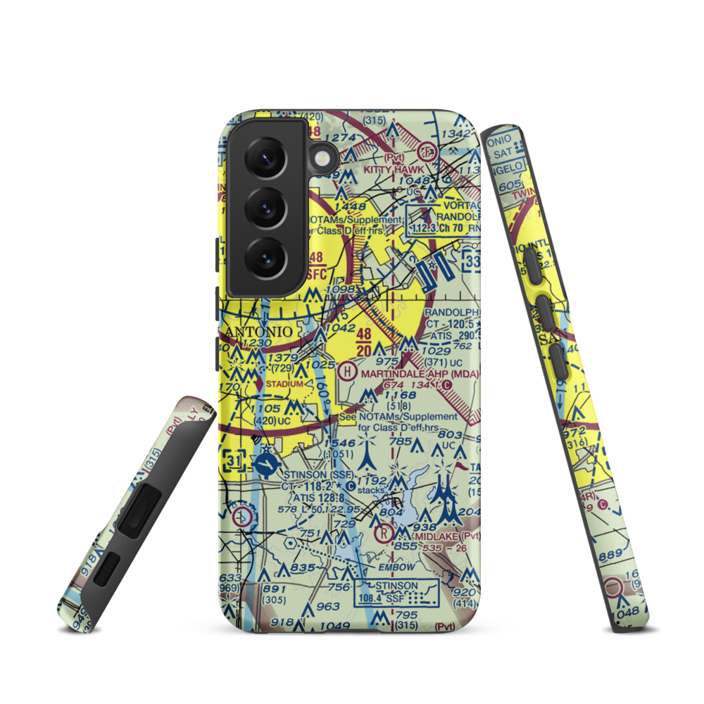 Martindale Army Heliport (MDA) VFR Sectional Samsung Phone Case Samsung Galaxy S22 model shown