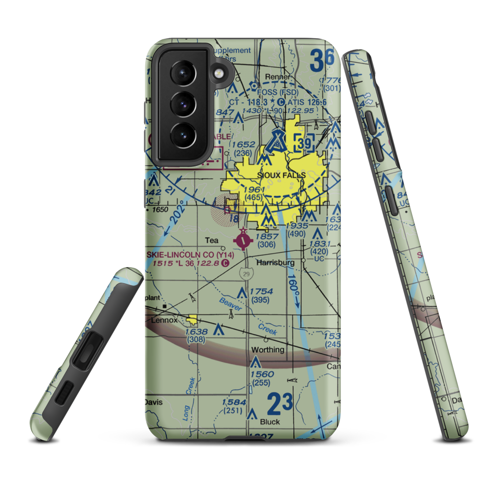 Marv Skie Lincoln County Airport (Y14) VFR Sectional Samsung Phone Case Samsung Galaxy S21 Plus model shown