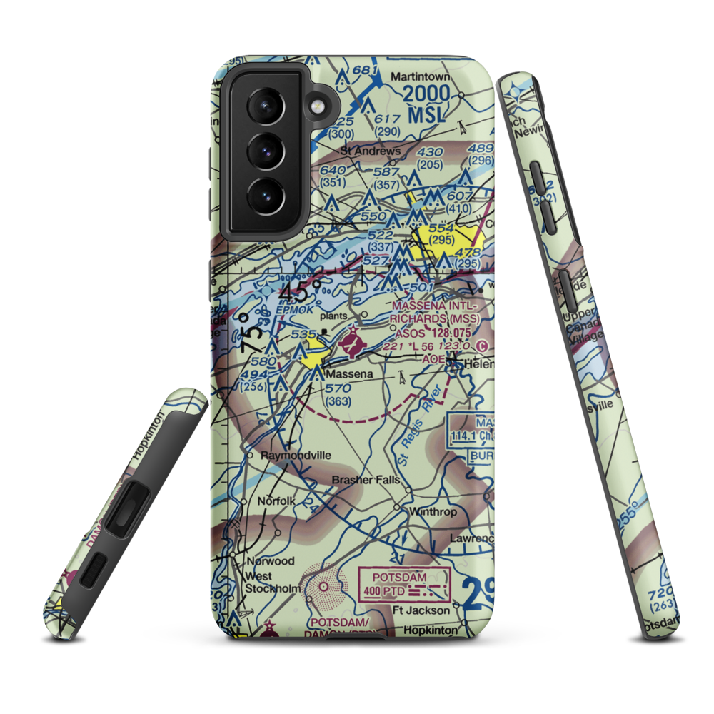 Massena International Richards Field (MSS) VFR Sectional Samsung Phone Case Samsung Galaxy S21 FE model shown