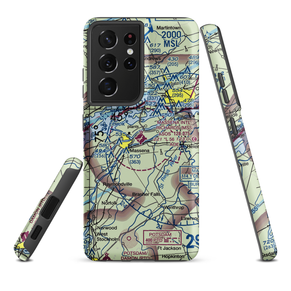 Massena International Richards Field (MSS) VFR Sectional Samsung Phone Case Samsung Galaxy S21 Ultra model shown