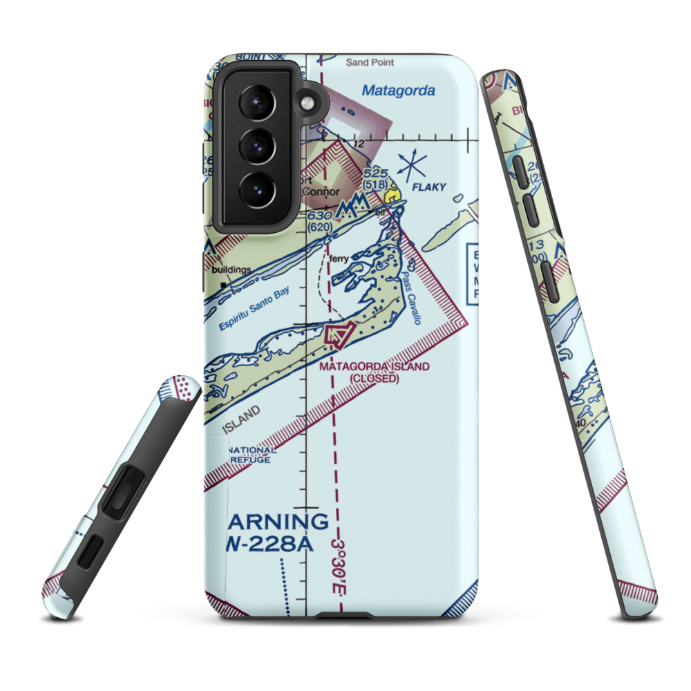 Matagorda Island Air Force Base (MGI) VFR Sectional Samsung Phone Case Samsung Galaxy S21 Plus model shown