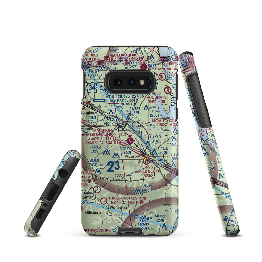 Mauston New Lisbon Union Airport (82C) VFR Sectional Samsung Phone Case Samsung Galaxy S10e model shown