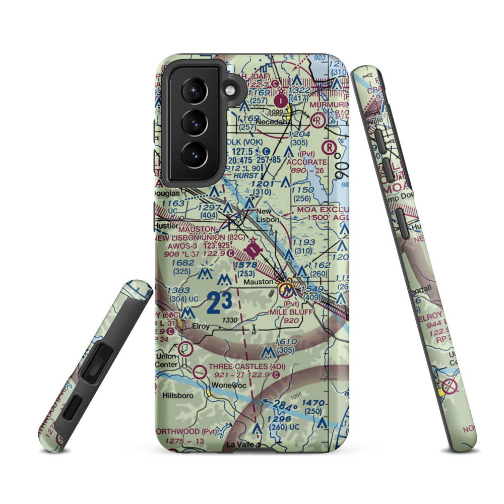 Mauston New Lisbon Union Airport (82C) VFR Sectional Samsung Phone Case Samsung Galaxy S21 FE model shown