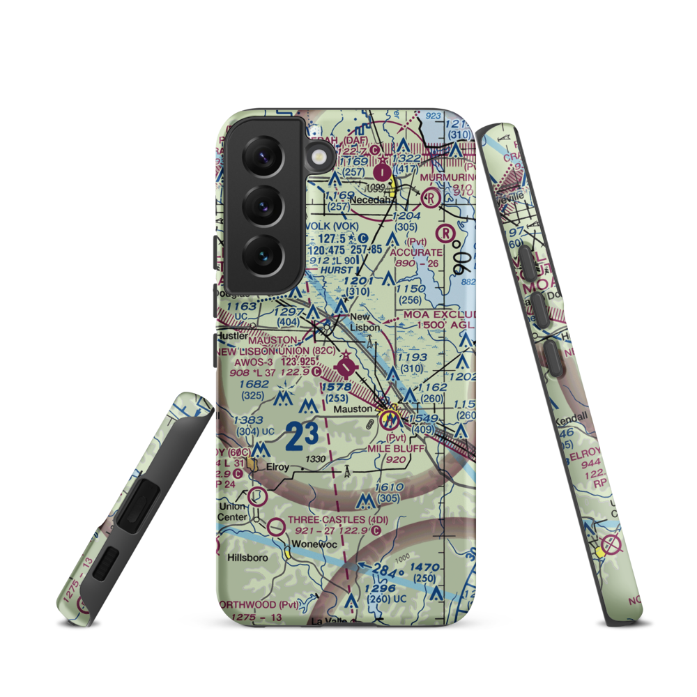 Mauston New Lisbon Union Airport (82C) VFR Sectional Samsung Phone Case Samsung Galaxy S22 model shown