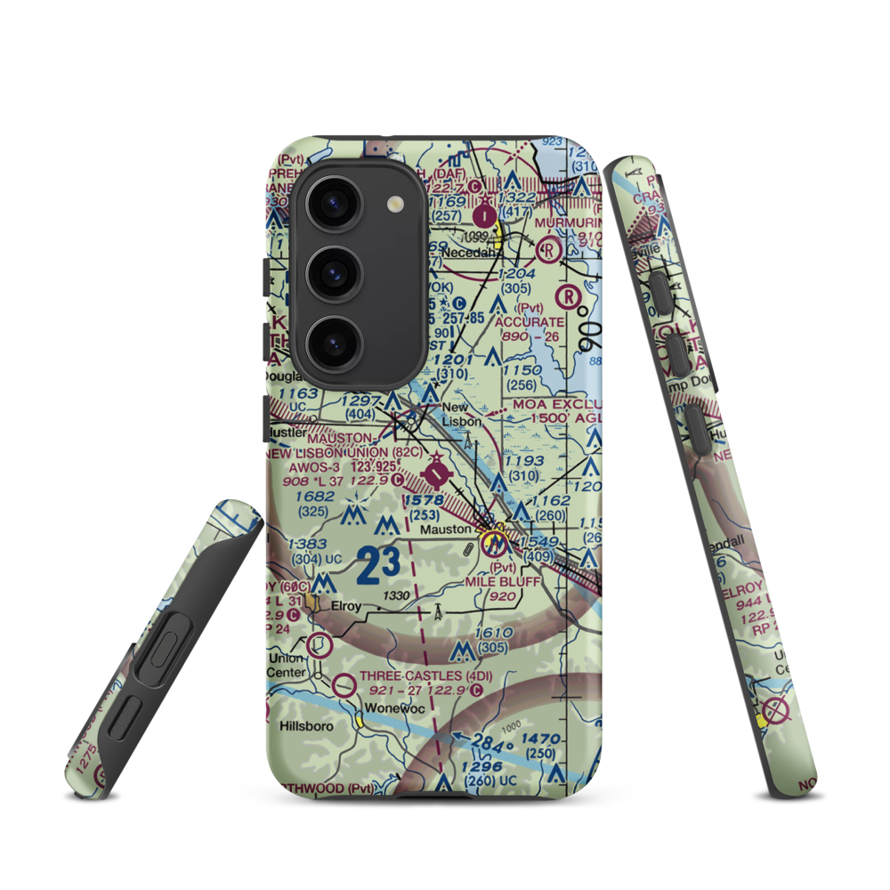 Mauston New Lisbon Union Airport (82C) VFR Sectional Samsung Phone Case Samsung Galaxy S23 model shown