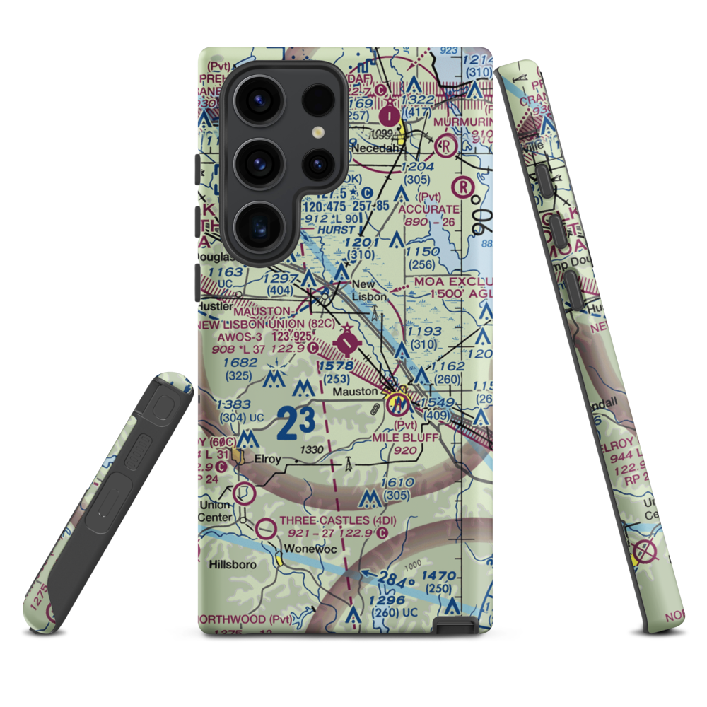 Mauston New Lisbon Union Airport (82C) VFR Sectional Samsung Phone Case Samsung Galaxy S23 Ultra model shown