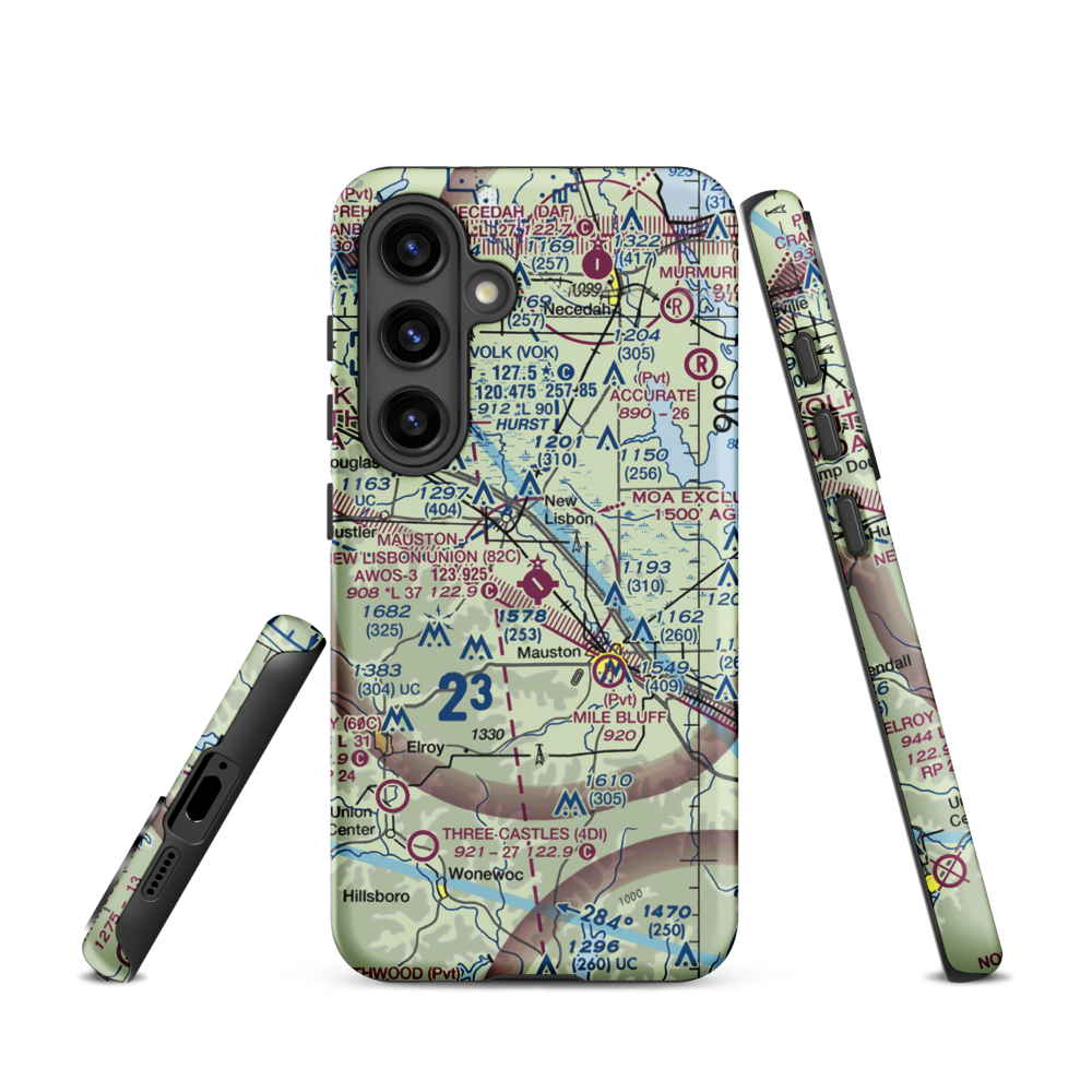 Mauston New Lisbon Union Airport (82C) VFR Sectional Samsung Phone Case Samsung Galaxy S24 model shown