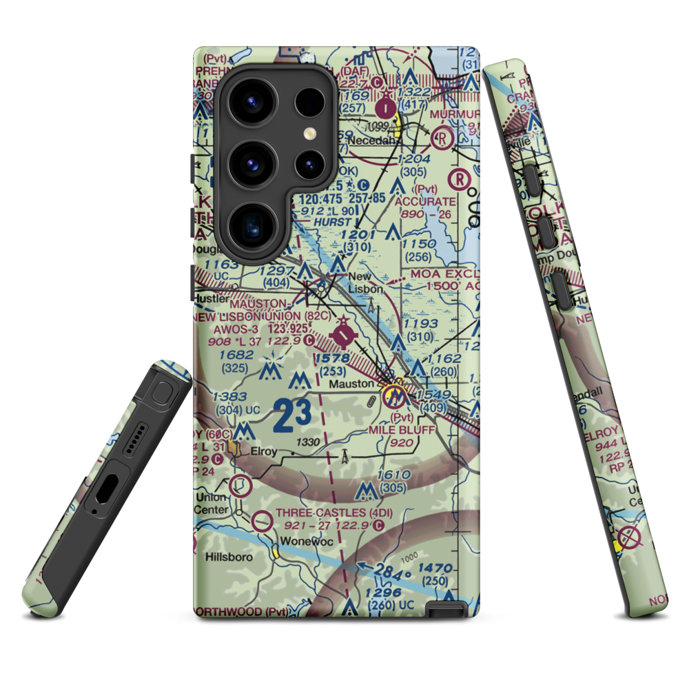 Mauston New Lisbon Union Airport (82C) VFR Sectional Samsung Phone Case Samsung Galaxy S24 Ultra model shown