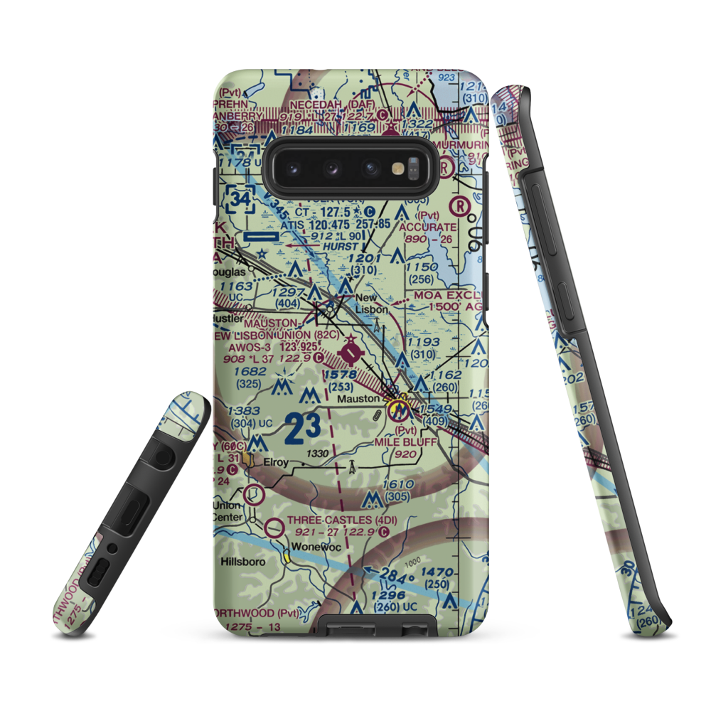 Mauston New Lisbon Union Airport (82C) VFR Sectional Samsung Phone Case Samsung Galaxy S10 Plus model shown