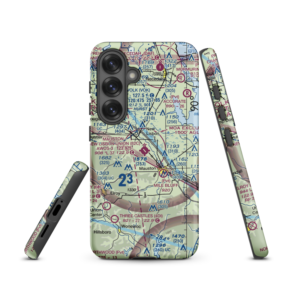 Mauston New Lisbon Union Airport (82C) VFR Sectional Samsung Phone Case Samsung Galaxy S25 model shown