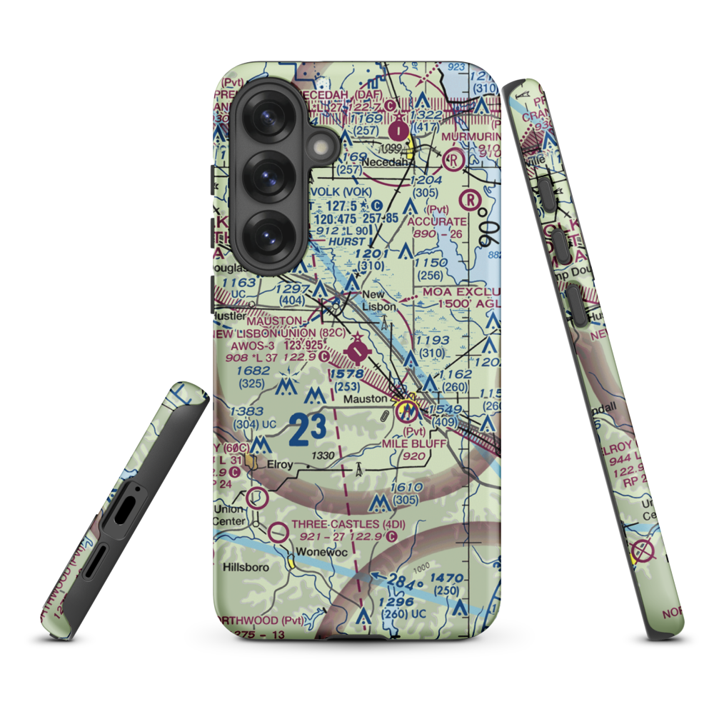Mauston New Lisbon Union Airport (82C) VFR Sectional Samsung Phone Case Samsung Galaxy S25 Plus model shown
