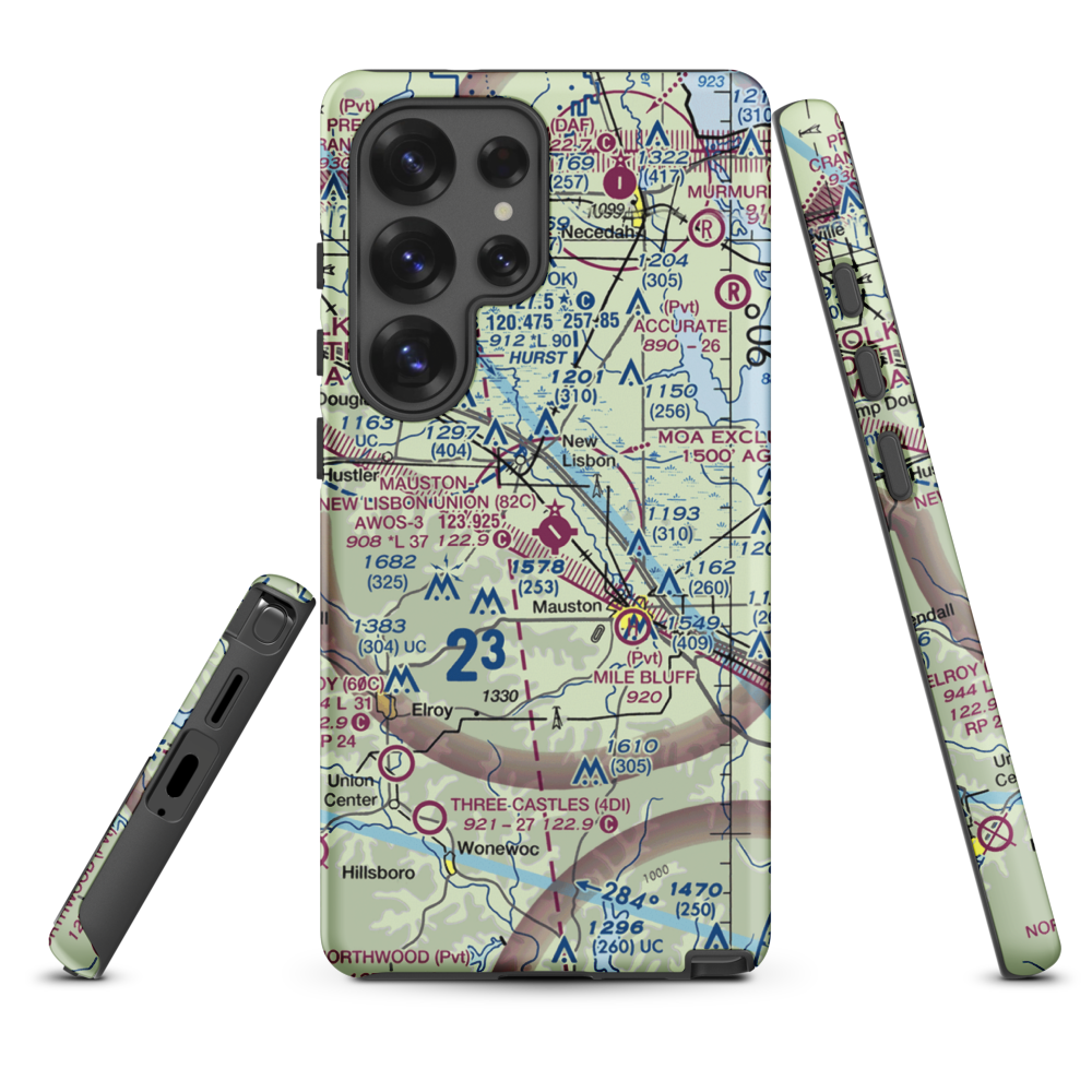 Mauston New Lisbon Union Airport (82C) VFR Sectional Samsung Phone Case Samsung Galaxy S25 Ultra model shown