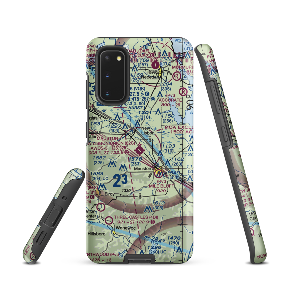 Mauston New Lisbon Union Airport (82C) VFR Sectional Samsung Phone Case Samsung Galaxy S20 model shown