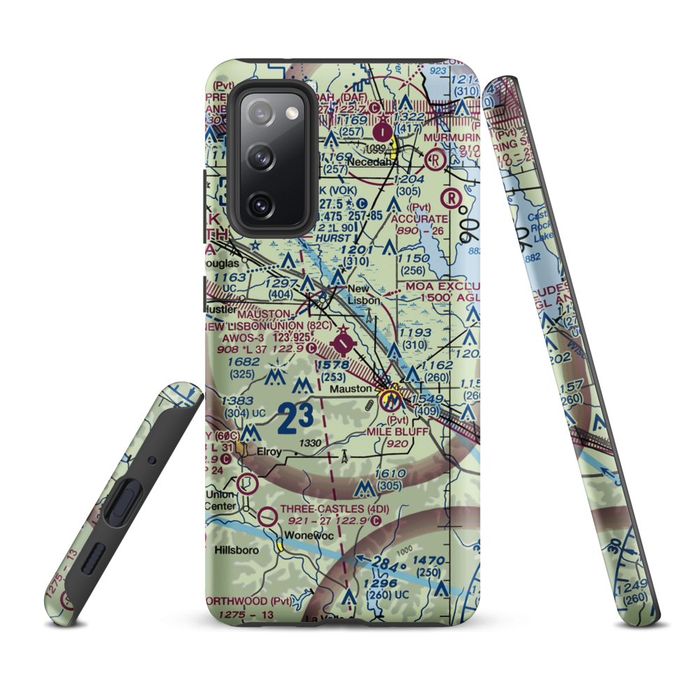 Mauston New Lisbon Union Airport (82C) VFR Sectional Samsung Phone Case Samsung Galaxy S20 FE model shown