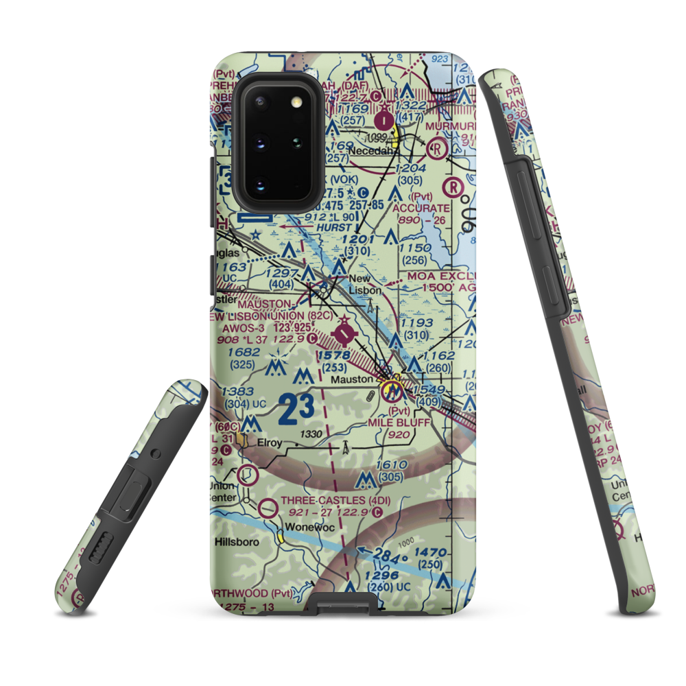 Mauston New Lisbon Union Airport (82C) VFR Sectional Samsung Phone Case Samsung Galaxy S20 Plus model shown