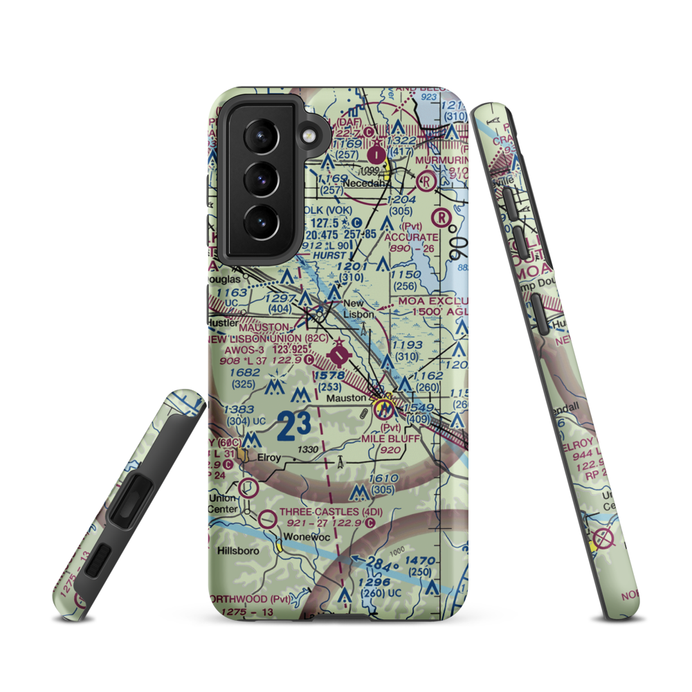 Mauston New Lisbon Union Airport (82C) VFR Sectional Samsung Phone Case Samsung Galaxy S21 model shown