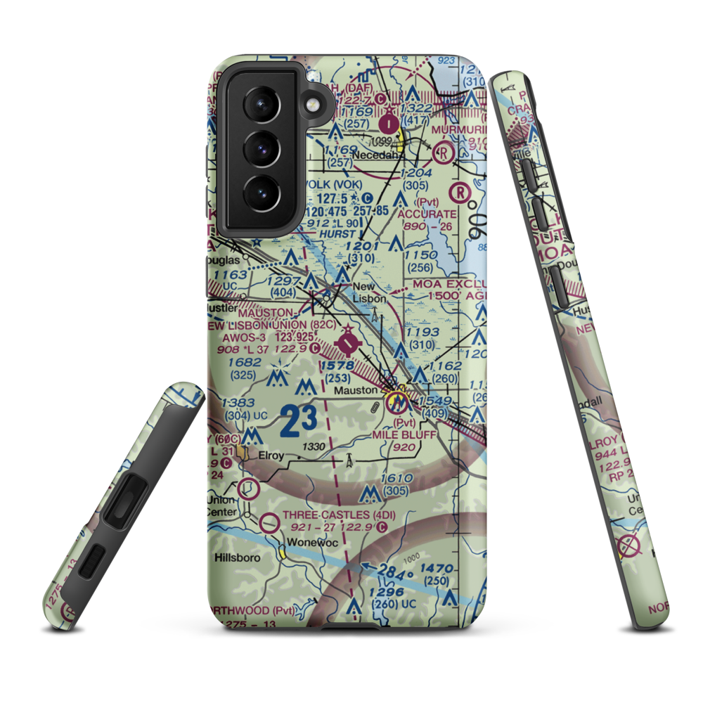 Mauston New Lisbon Union Airport (82C) VFR Sectional Samsung Phone Case Samsung Galaxy S21 Plus model shown