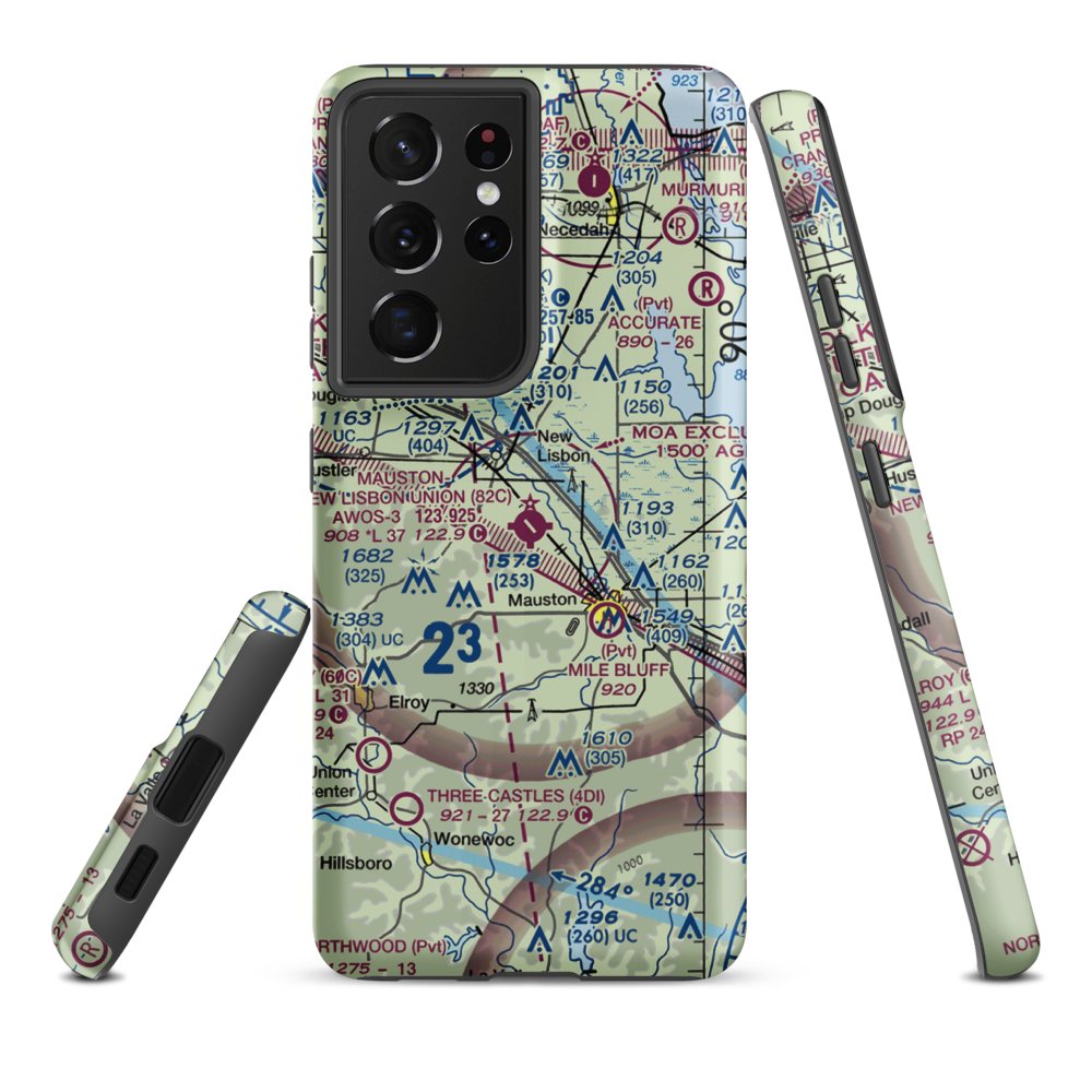 Mauston New Lisbon Union Airport (82C) VFR Sectional Samsung Phone Case Samsung Galaxy S21 Ultra model shown