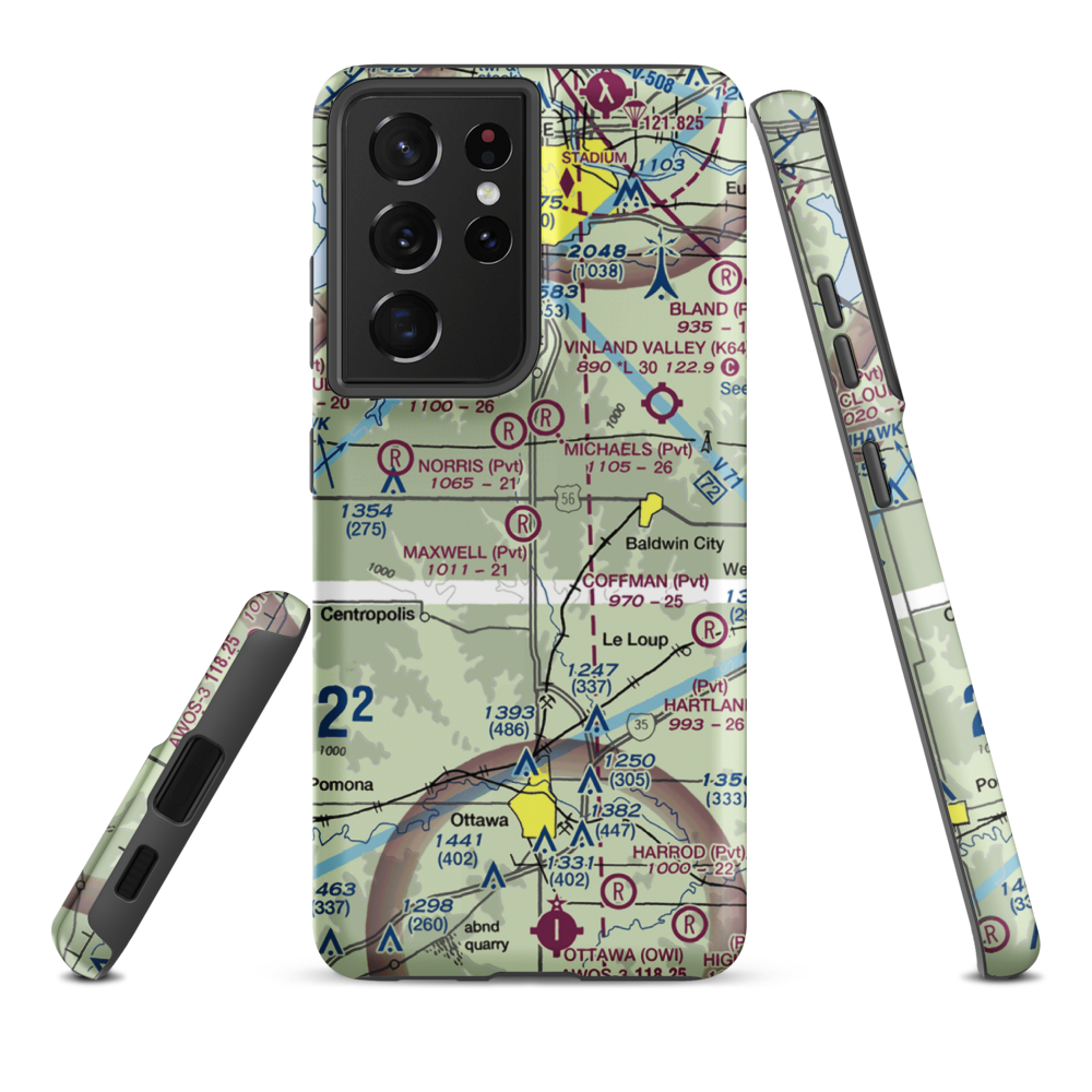 Maxwell Airport (47KS) VFR Sectional Samsung Phone Case Samsung Galaxy S21 Ultra model shown