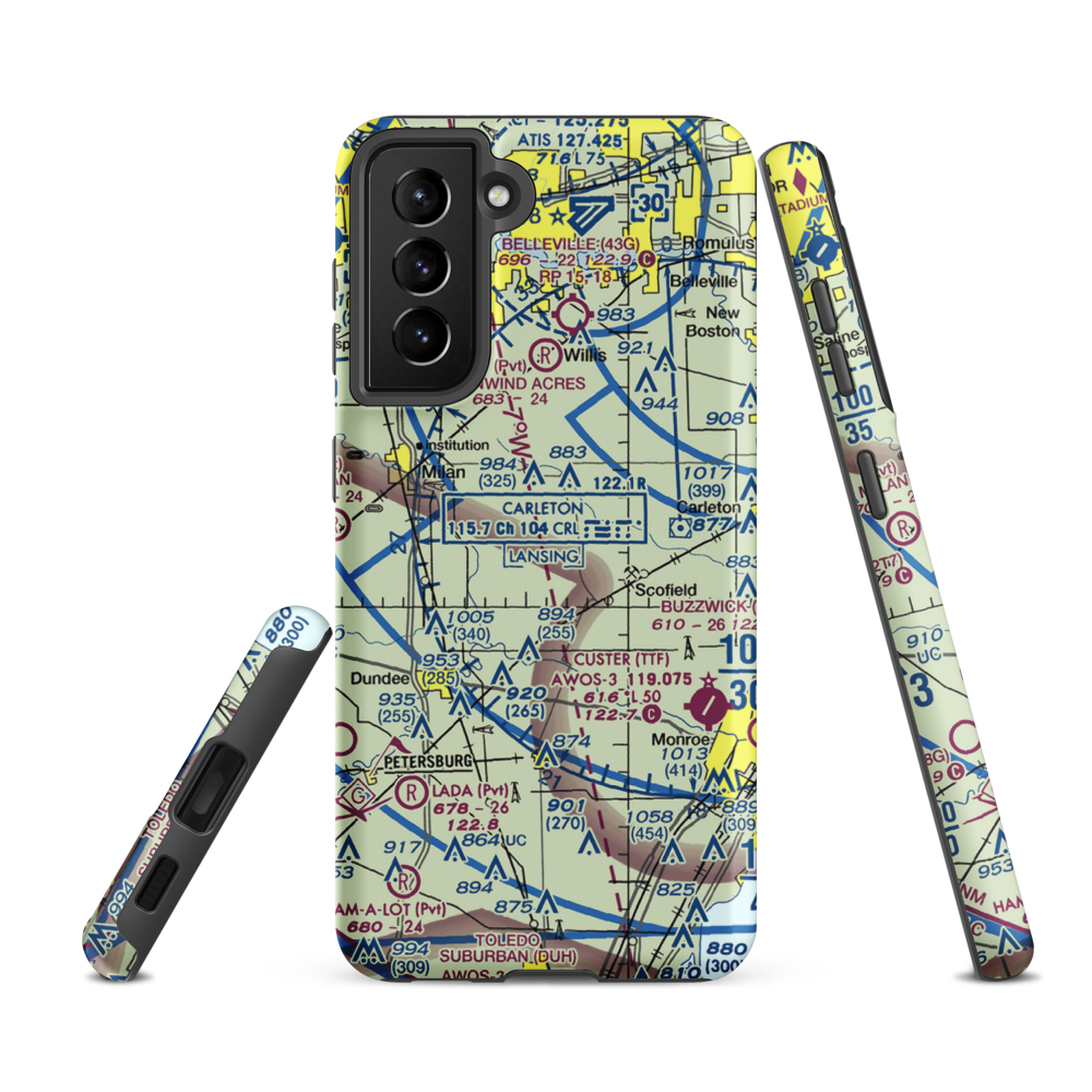 Maybee Airport (60MI) VFR Sectional Samsung Phone Case Samsung Galaxy S21 FE model shown