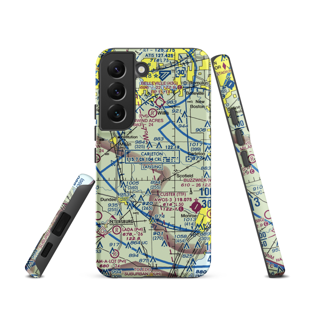 Maybee Airport (60MI) VFR Sectional Samsung Phone Case Samsung Galaxy S22 model shown