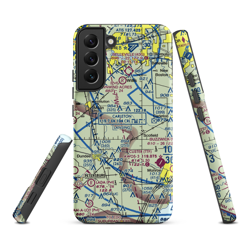 Maybee Airport (60MI) VFR Sectional Samsung Phone Case Samsung Galaxy S22 Plus model shown