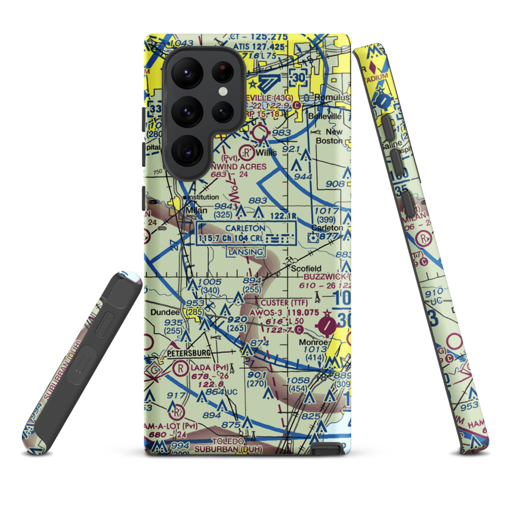 Maybee Airport (60MI) VFR Sectional Samsung Phone Case Samsung Galaxy S22 Ultra model shown