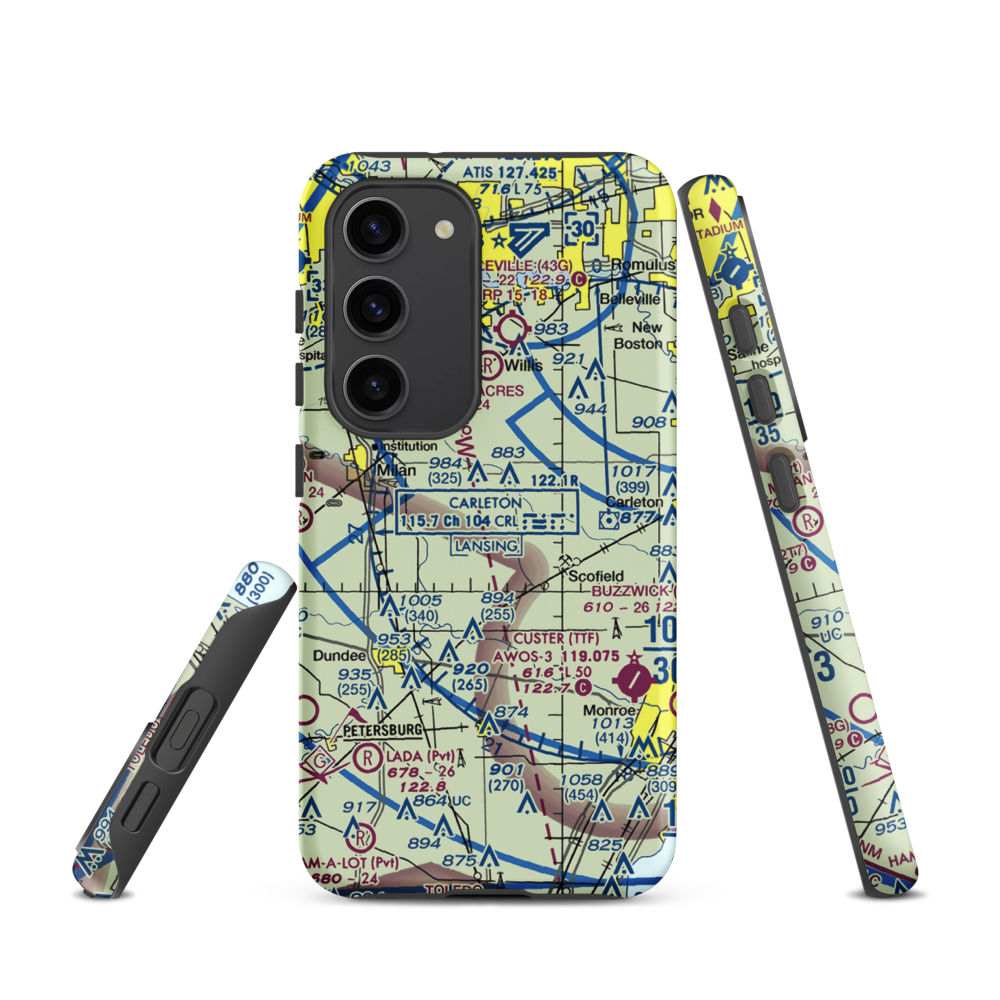 Maybee Airport (60MI) VFR Sectional Samsung Phone Case Samsung Galaxy S23 model shown