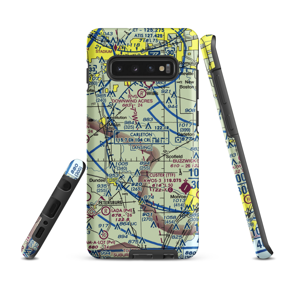 Maybee Airport (60MI) VFR Sectional Samsung Phone Case Samsung Galaxy S10 Plus model shown