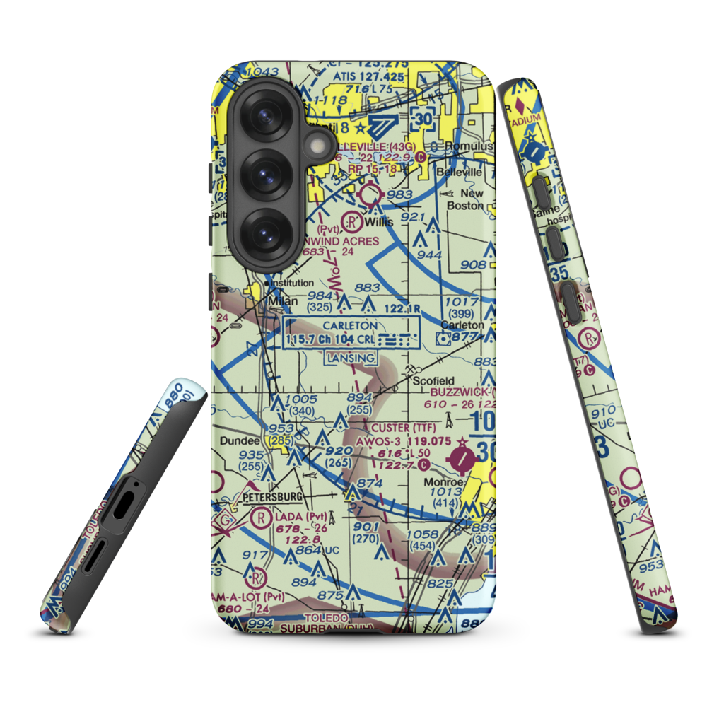 Maybee Airport (60MI) VFR Sectional Samsung Phone Case Samsung Galaxy S25 Plus model shown