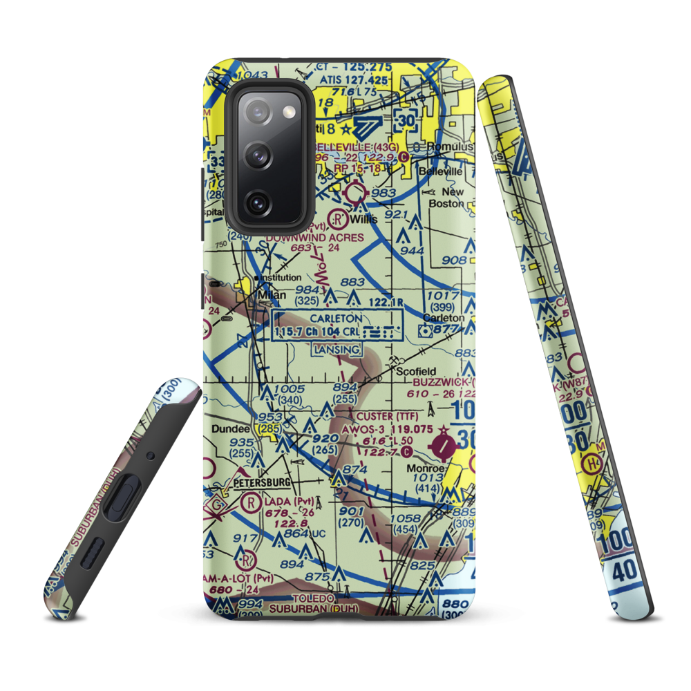 Maybee Airport (60MI) VFR Sectional Samsung Phone Case Samsung Galaxy S20 FE model shown